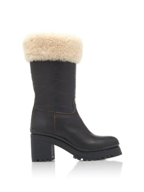 Miu Miu Shearling Trimmed Leather Boots Black REVERSIBLE