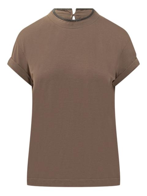 embellished-neckline T-shirt