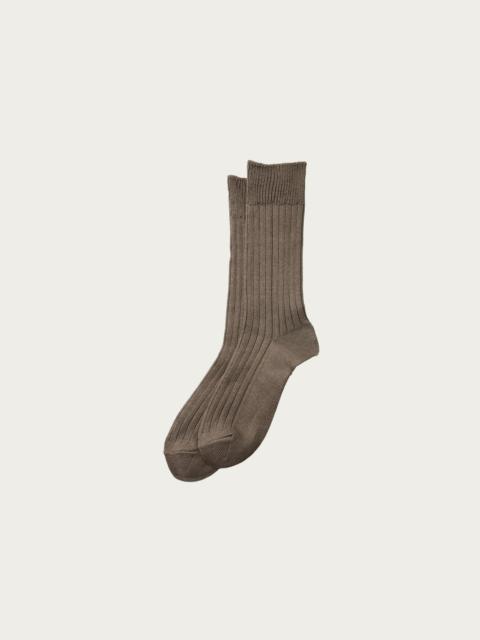 Linen Cotton Ribbed Crew Socks - D. Grey