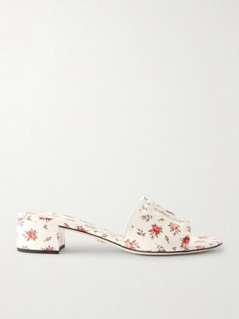 Bianca Cutout Floral-print Leather Mules