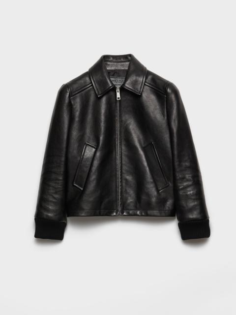 Leather blouson jacket