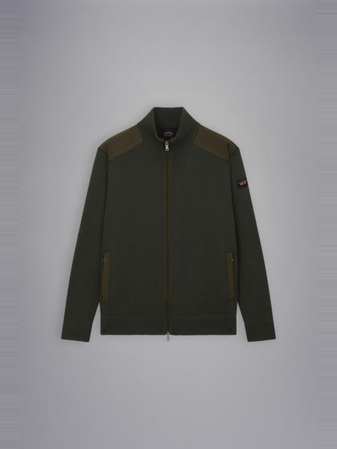 WOOL FULL ZIP SWEATER WITH ICONIC BADGE