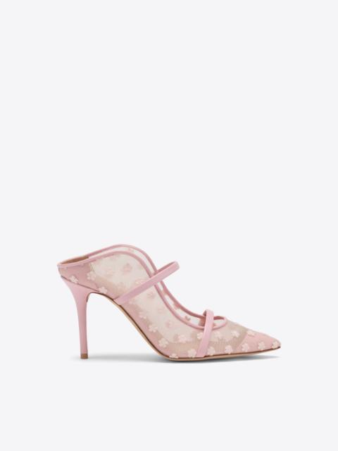Maureen 85 Pink Floral Mesh Heeled Mules
