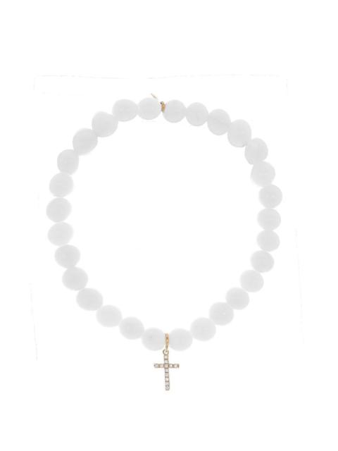 Small Cross White Clam Charm Bracelet
