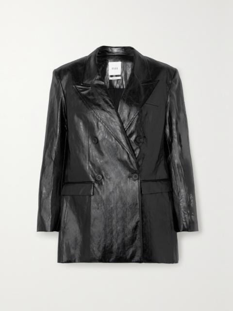 Milos Double-breasted Crinkled Faux Leather Blazer
