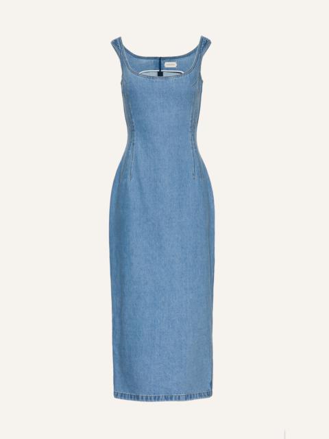 Round-neck midi denim dress in sky blue