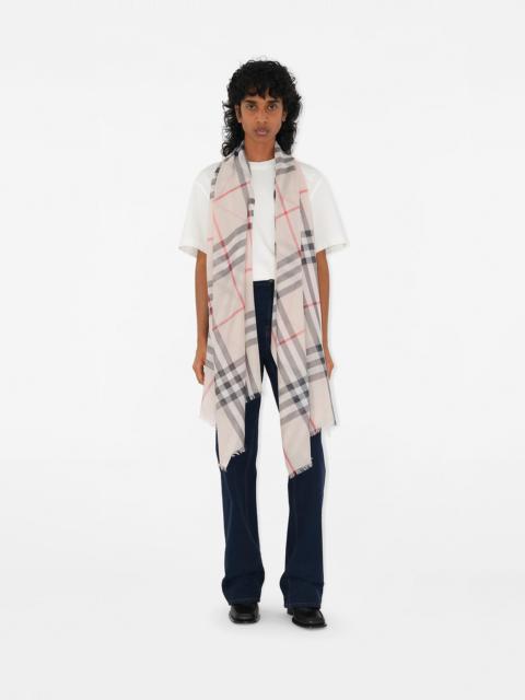 Wide Check Wool Silk Scarf