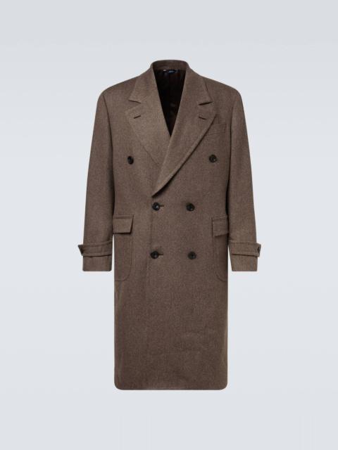Double-breasted wool twill overcoat