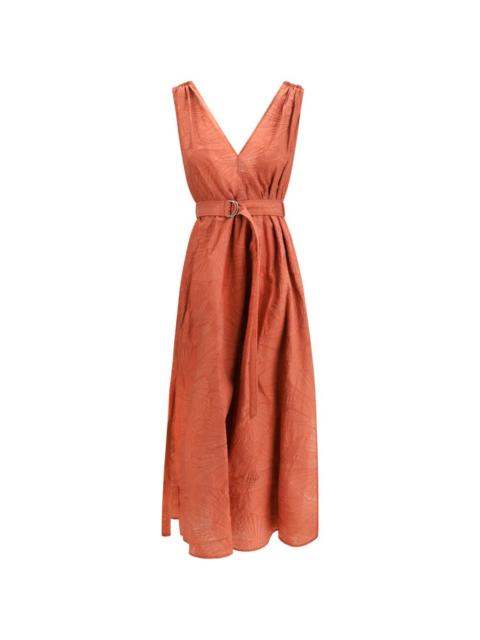 V-neck belted midi dress
