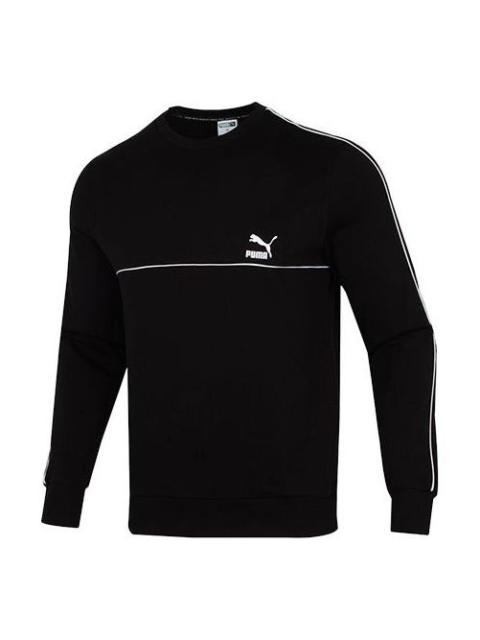 PUMA Clsx Piped Crew Tr Logo Printing Round Neck Sports Pullover Black 534157-01