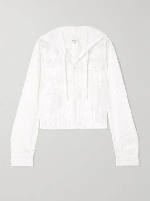 Cropped Hooded Pinstriped Poplin Shirt