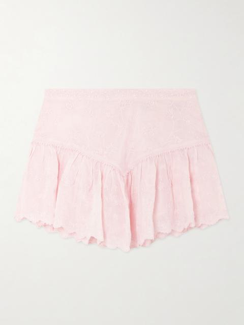 Zoelia Embroidered Scalloped Cotton And Silk-blend Mini Skirt