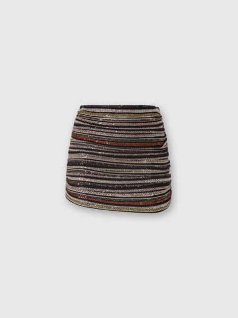 Asymmetrical Mini Skirt in Herringbone Stripe Knit