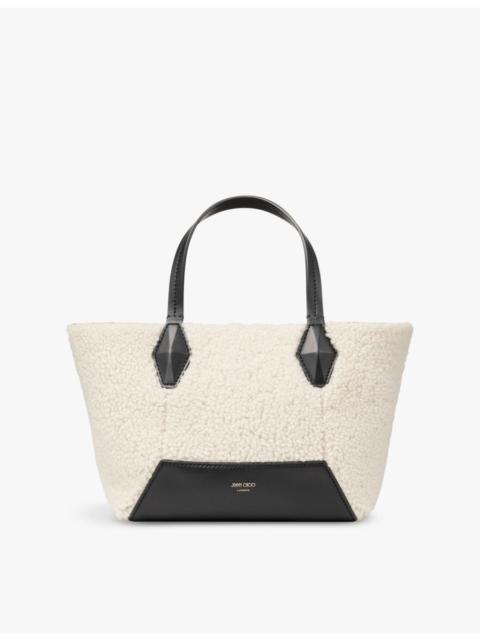 Diamond logo-embossed small shearling and leather tote bag