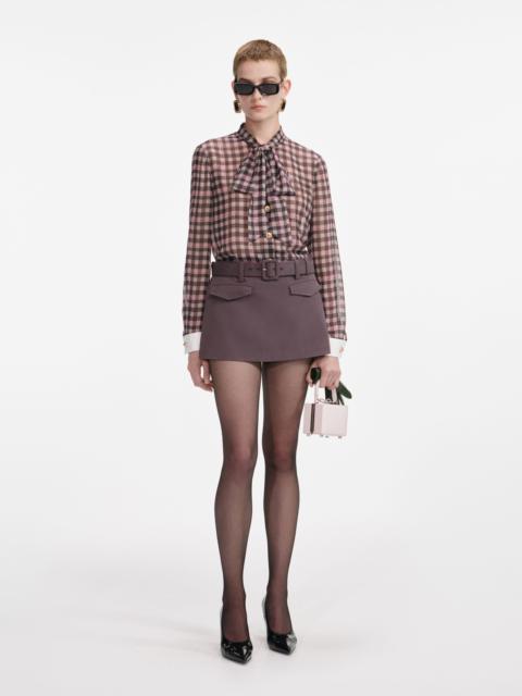 Brown Check Chiffon Blouse