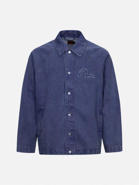 SEAGULL AND SLOGAN EMBROIDERY OVERSIZED  DENIM COACH JACKET