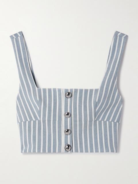 Quinn Button-embellished Cropped Striped Denim Top