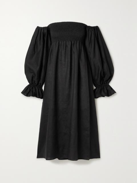 + Net Sustain Atlanta Off-the-shoulder Shirred Linen Midi Dress