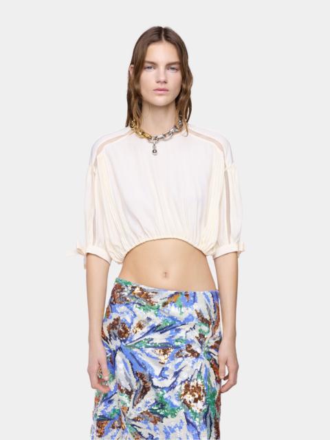 CROP TOP IN OFF-WHITE VISCOSE CREPE WITH PUFF SLEEVES