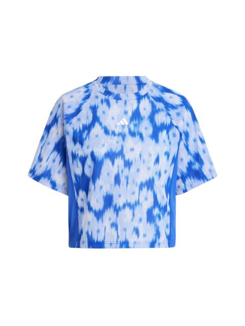 adidas Women's Train Essentials Allover Print Flower Tie-Dye T-Shirt Semi Lucid Blue