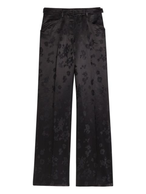 floral-print belt flared trousers