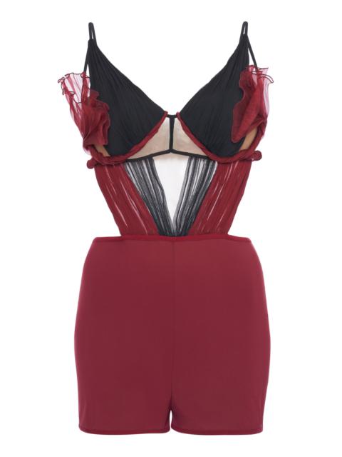 Flower Petal Silk Playsuit red