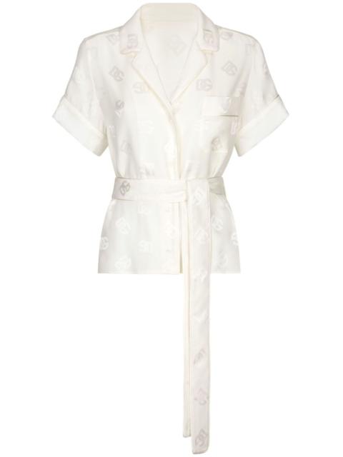 monogram-jacquard tied-waist shirt