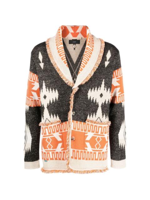 jacquard frayed-trim cardigan