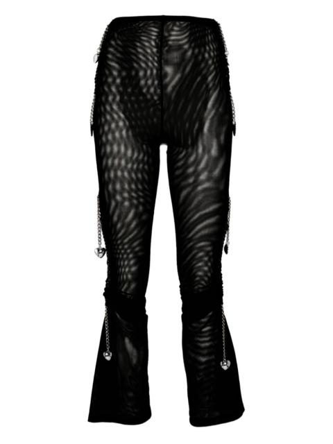 chain-embellished mesh flared trousers