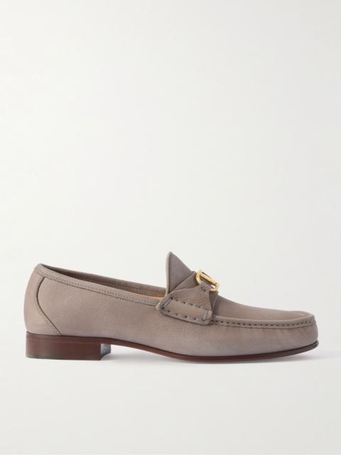 V-Logo Embellished Full-Grain Nubuck Loafers Gray