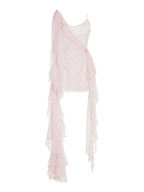 Asymmetric Ruffled Silk Mini Dress light pink