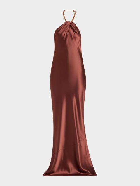 Anat Satin Beaded Halter Dress