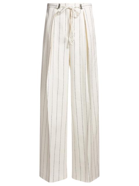 LOOSE-FIT SUIT TROUSERS IN STRIPED LINEN-BLEND BOUCLÉ