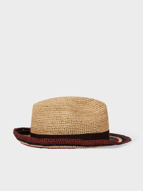 Brown 'Signature Stripe' Straw Trilby Hat