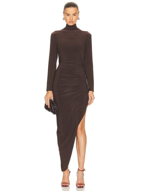 Long Sleeve Turtleneck Side Drape Gown