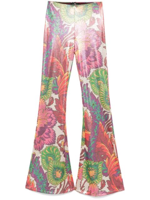 floral-print laminated trousers
