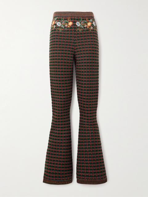 Embroidered Jacquard-knit Bootcut Pants