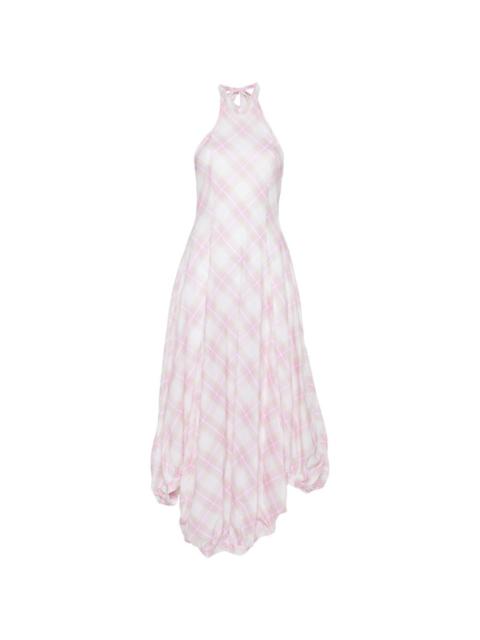 checked asymmetric-hem dress