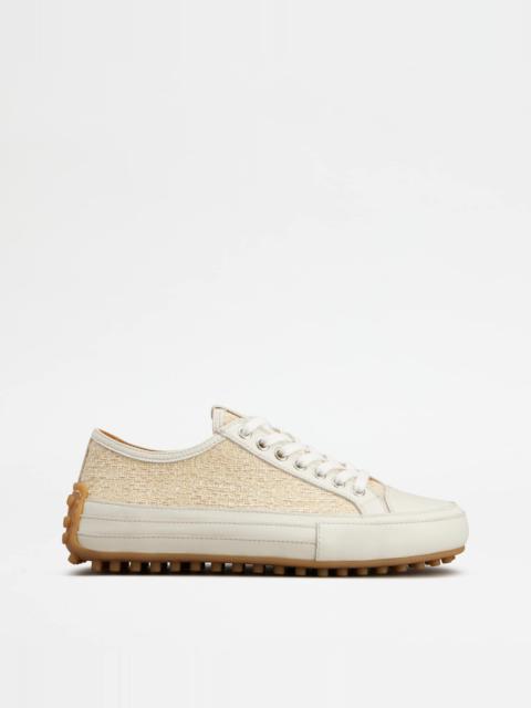 SNEAKERS IN FABRIC AND LEATHER - WHITE, BEIGE