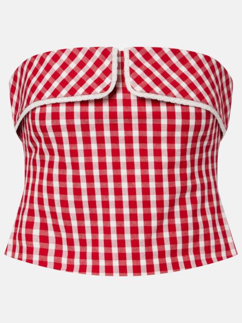 Ebony gingham lace-trimmed cotton-blend top