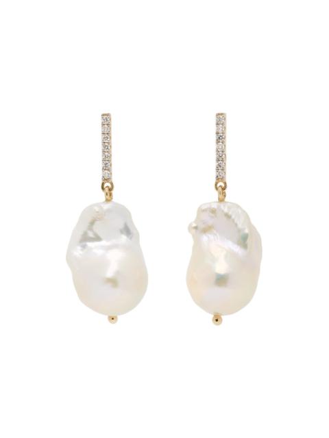 White Diamond Bar Baroque Pearl Earrings