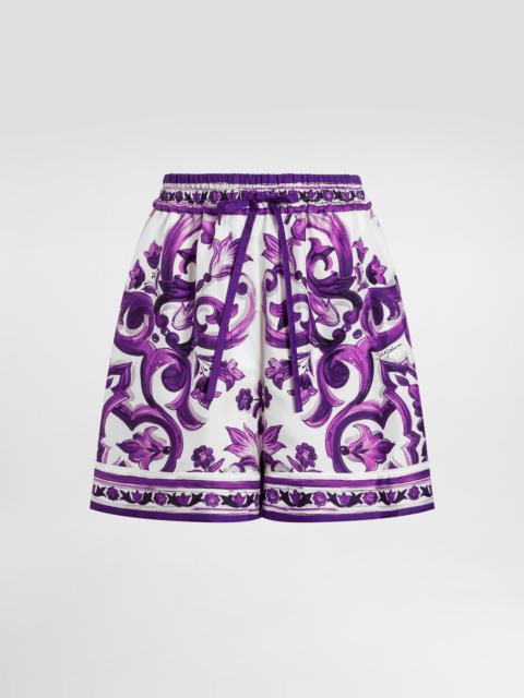 Majolica-print twill shorts