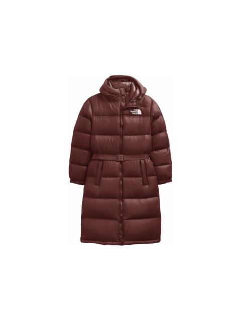 The North Face Womens Nuptse Belted Long Parka Dark Oak
