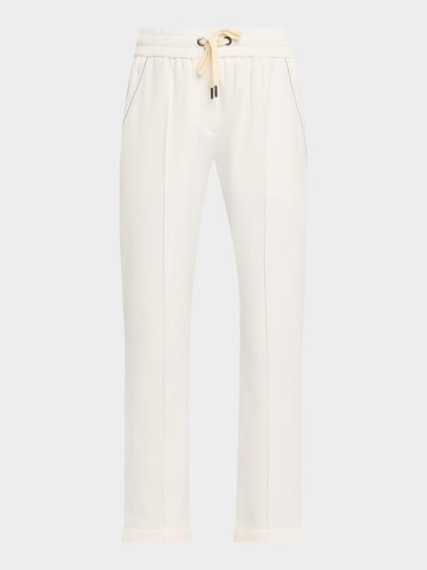 Monili-Trim Cotton Slim-Leg Ankle Drawstring Pants