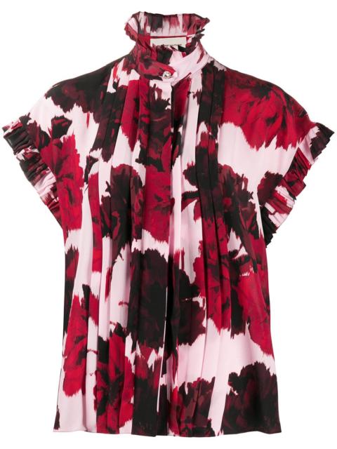 floral print ruffle neck shirt