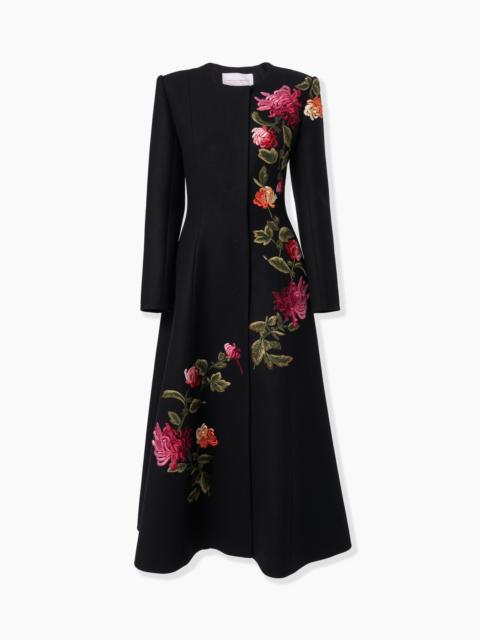 Chrysanthemum-Embroidered A-Line Coat