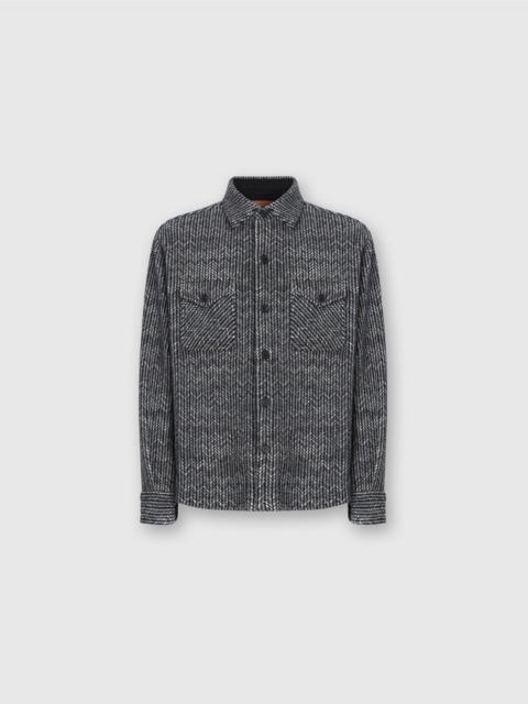 Overshirt in Wool-Cotton Blend with Zigzag Pattern