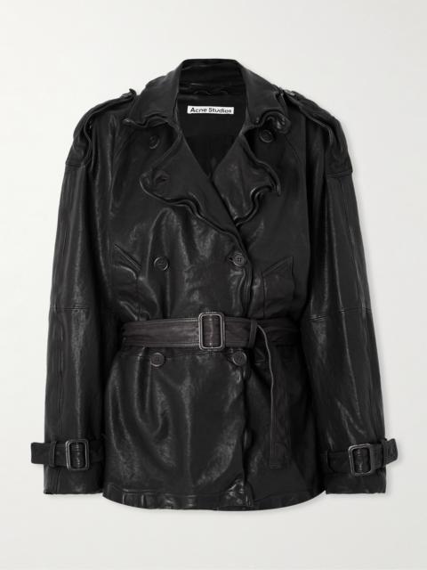 Double-breasted Belted Leather Jacket