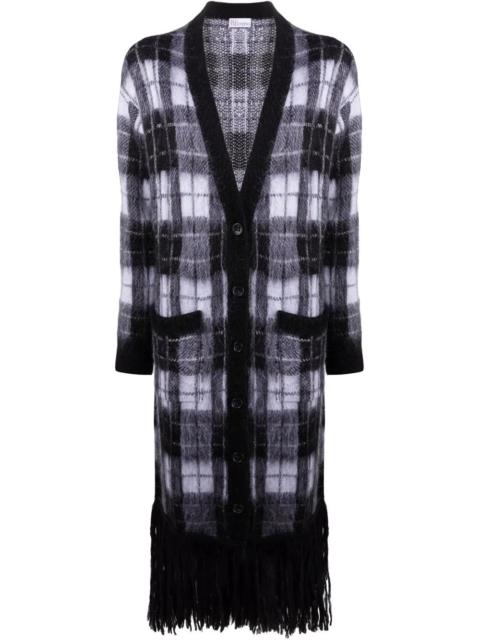 fringed check-print cardigan