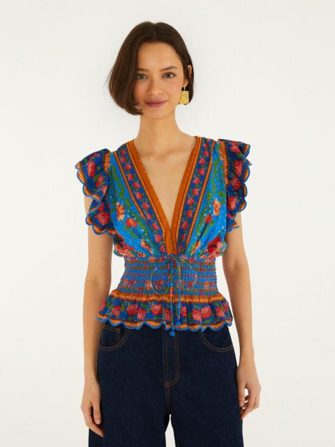 Bright Blue Rococo Flowers Blouse